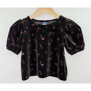 Old Navy Girl’s Velvet Puff-Sleeve Floral‎ Black Cropped Top Size Sm 6-7 Boho
